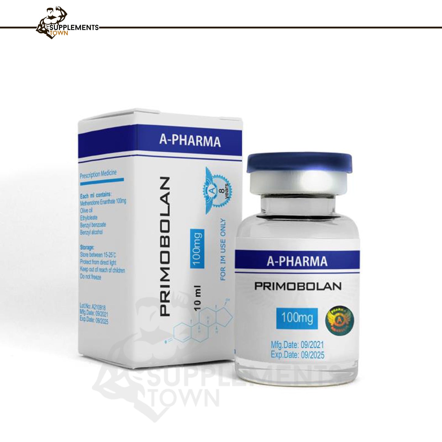 Primobolan 10ml/100mg vial and box packaging.