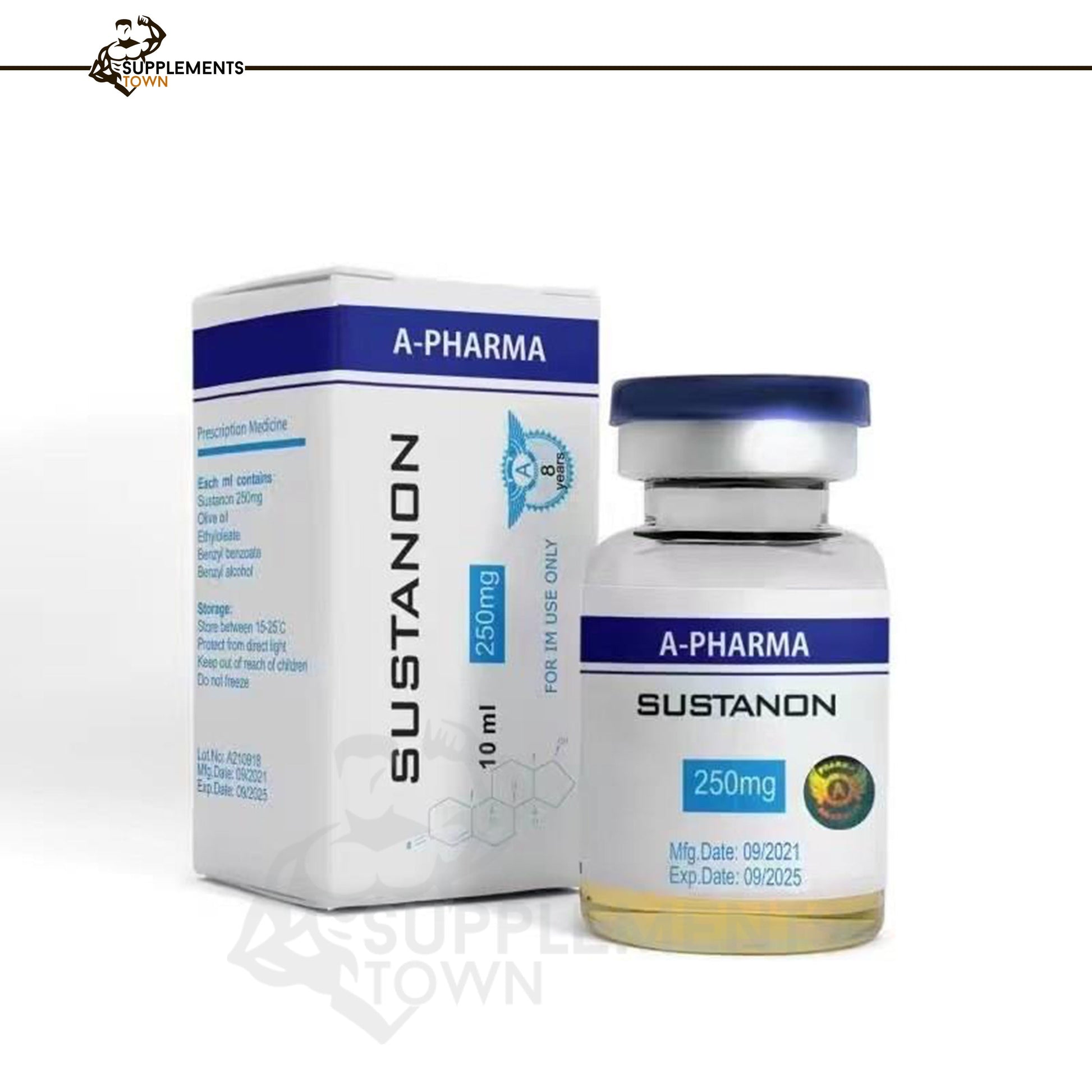 Sustanon 10ml/250mg vial and box by Apharma.