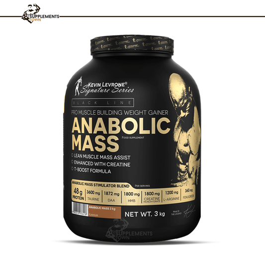 Kevin Levrone Anabolic Mass supplement, 3kg size, for muscle building.