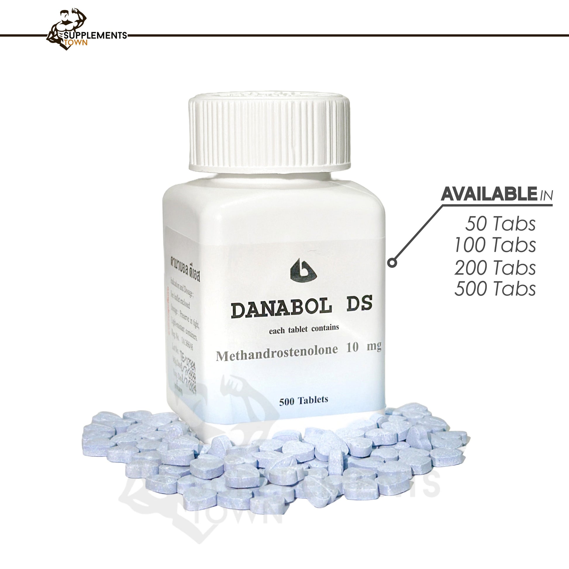 DANABOL DS 10mg tablets bottle with 50 tablets, Methandrostenolone supplement.