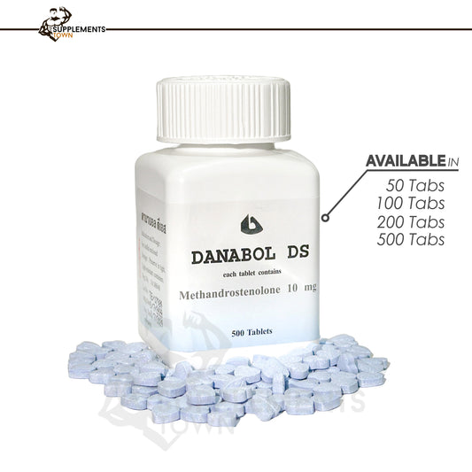 DANABOL DS 10mg tablets bottle with 50 tablets, Methandrostenolone supplement.