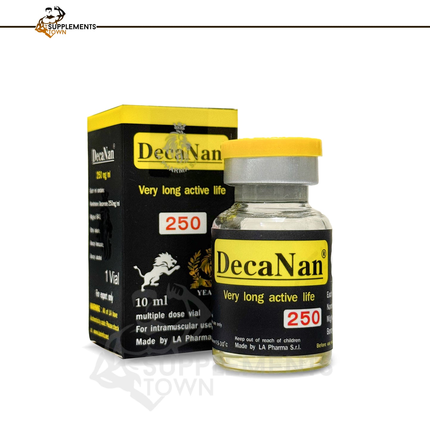 DecaNan 10ml/250mg supplement by La Pharma for muscle growth in a 10ml vial.