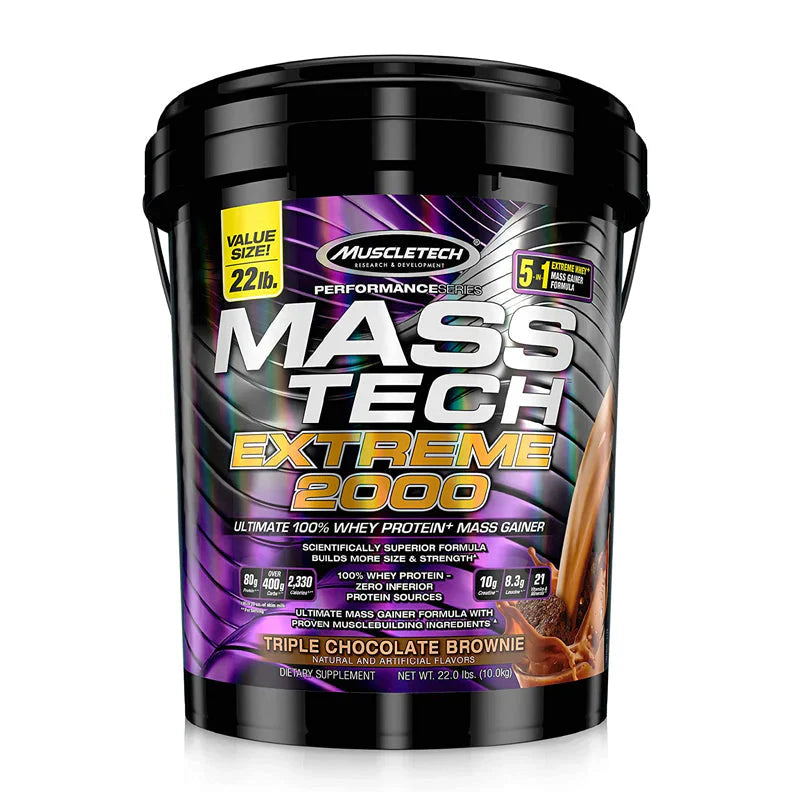 MassTech Extreme 2000 supplement tub, 22 lbs, for muscle growth and recovery.
