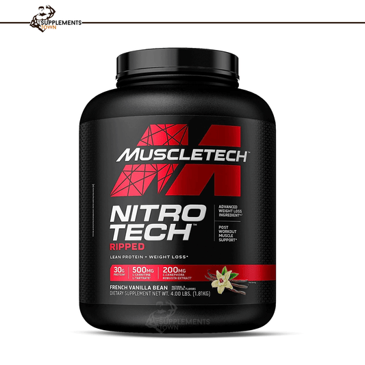 Muscletech Nitro Tech Ripped protein powder 4lbs container for lean muscle building and weight loss.