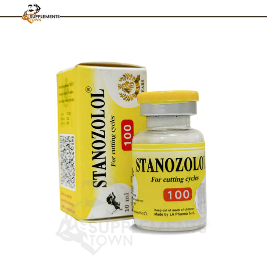 Stanozolol 10ml/100mg bottle by La Pharma, box and vial displayed.