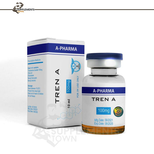 Tren A 10ml/100mg anabolic steroid by Apharma bottle and packaging.