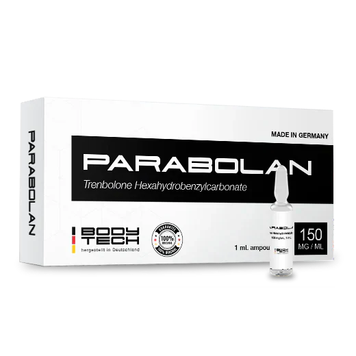 Bodytech Parabolan 150mg packaging, featuring Trenbolone Hexahydrobenzylcarbonate vials, designed for strength and muscle enhancement.
