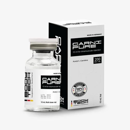 Bodytech Carnipure 200mg L-carnitine package with vial and ampules.