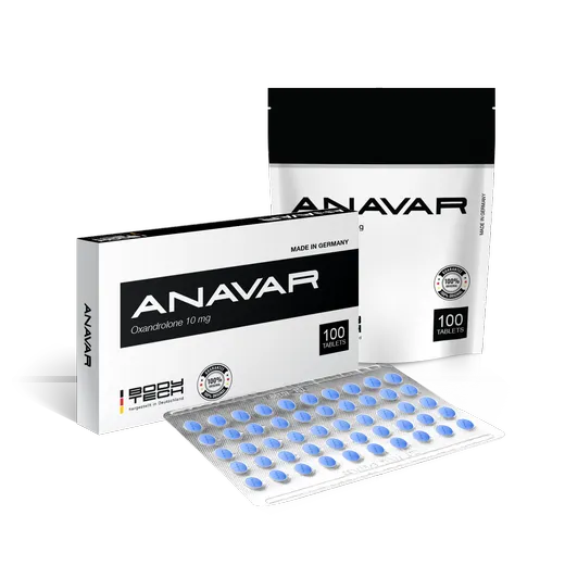 Bodytech Anavar 10mg tablets, oxandrolone packaging with 100 tabs, muscle growth supplement.